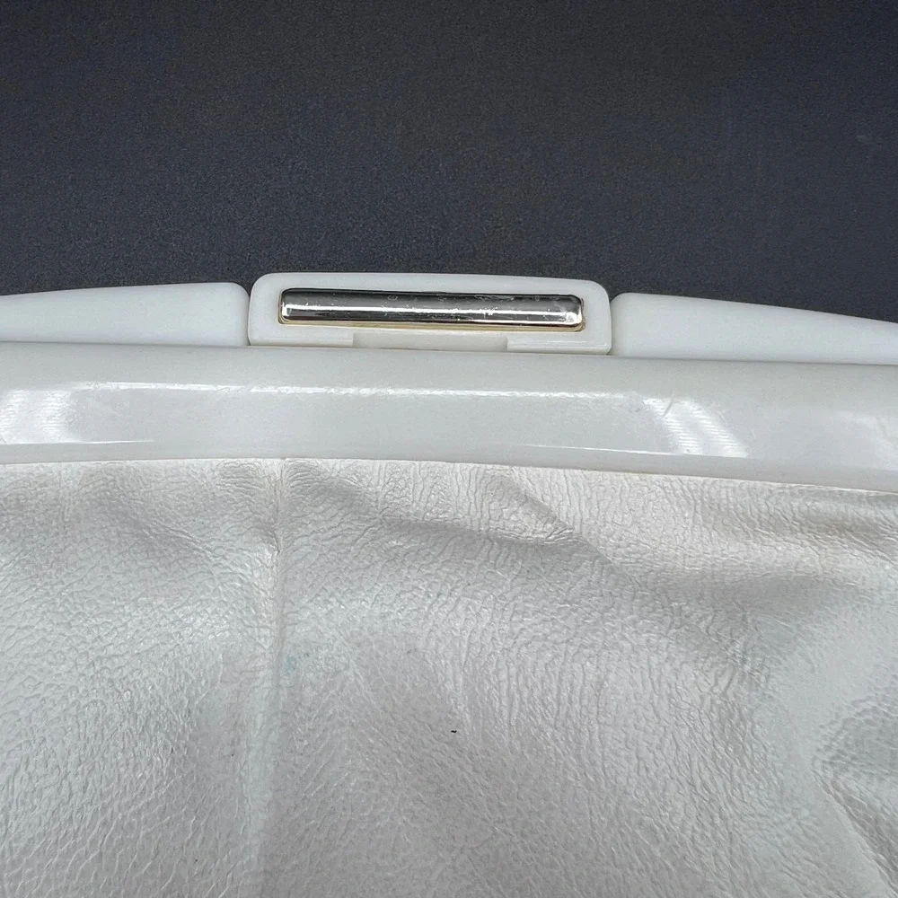 Pierre Charbonnier Vintage White Faux Leather Clutch Bag Plastic Frame France